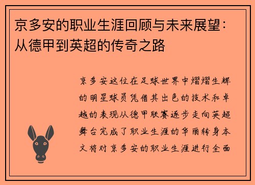 京多安的职业生涯回顾与未来展望：从德甲到英超的传奇之路